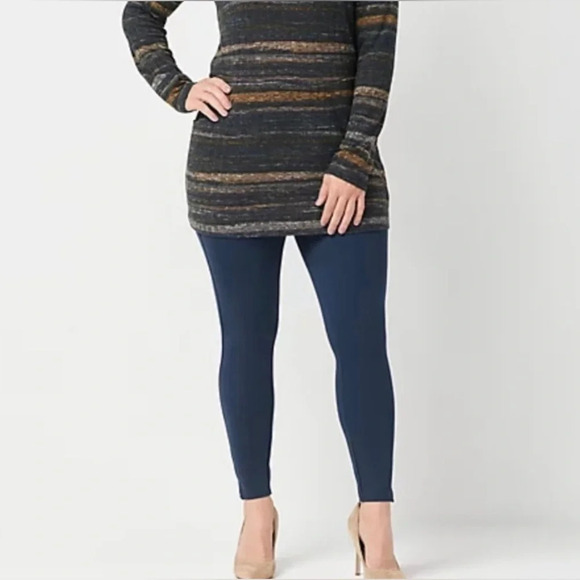 SPANX Pants - Spanx Ankle Length Ponte Hem Slit Leggings Size Large Navy Slimming